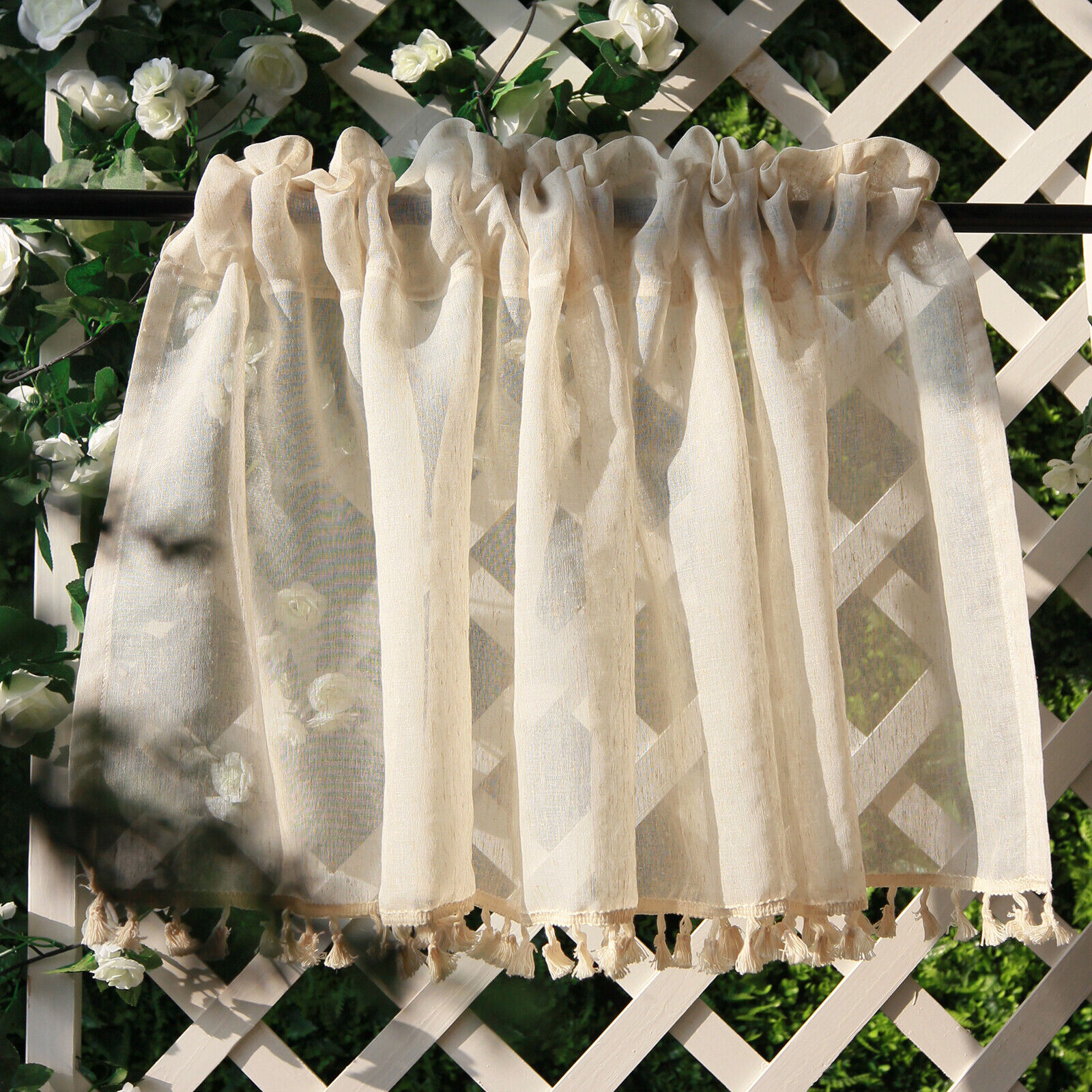 Window Sheer Linen Boho Tassel Kitchen Valances for Windows Valance