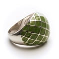 thumbnail image 1 of Geometric Dome Ring with Green Enamel Cross Hatch Pattern - Size 5 Jewelry Ring Silver, 1 of 4
