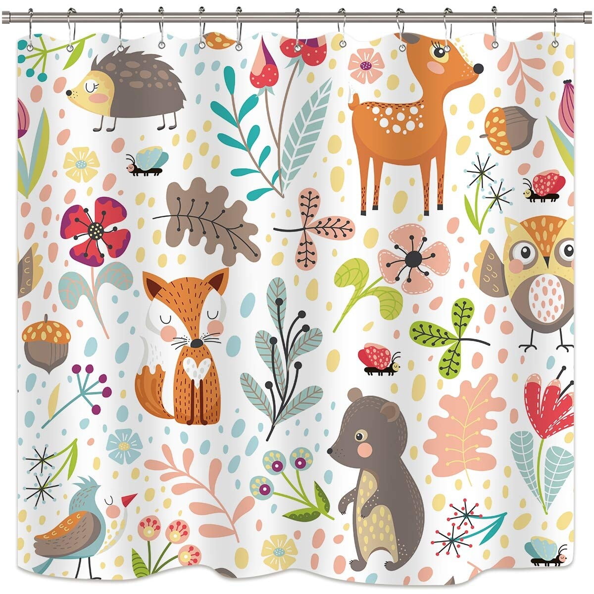 Children's Woodland Animals Polyester Shower Curtain