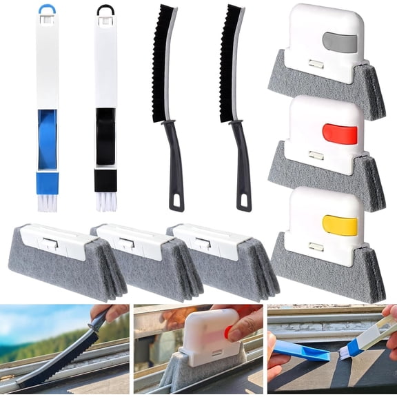 Window Sill Cleaner Tool,10 Pcs Magic Door Window Track Cleaning Tools Kit,Sliding Door Track Cleaner,Groove Crevice Cleaning Brush for Tile Lines/Shutter/Car Vents/Air Conditioner/Keyboard