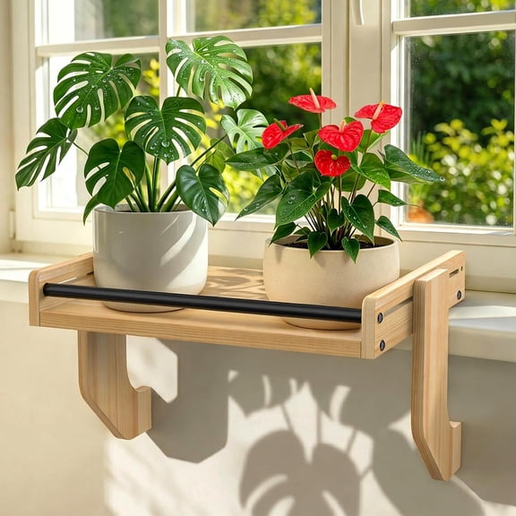 Window Sill Plant Shelf Extender, No Drill Adjustable Windowsill Shelf for Plants, Renter Friendly Window Shelf for Indoor Plants, Solid One-Piece Board, Holds Up to 30 lbs