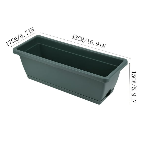Window Sill Planter Box with Drainage Tray | Plastic Flower Pot for Balcony Vegetable & Herb Gardening | 43x17x15cm Indoor Outdoor Planting Container