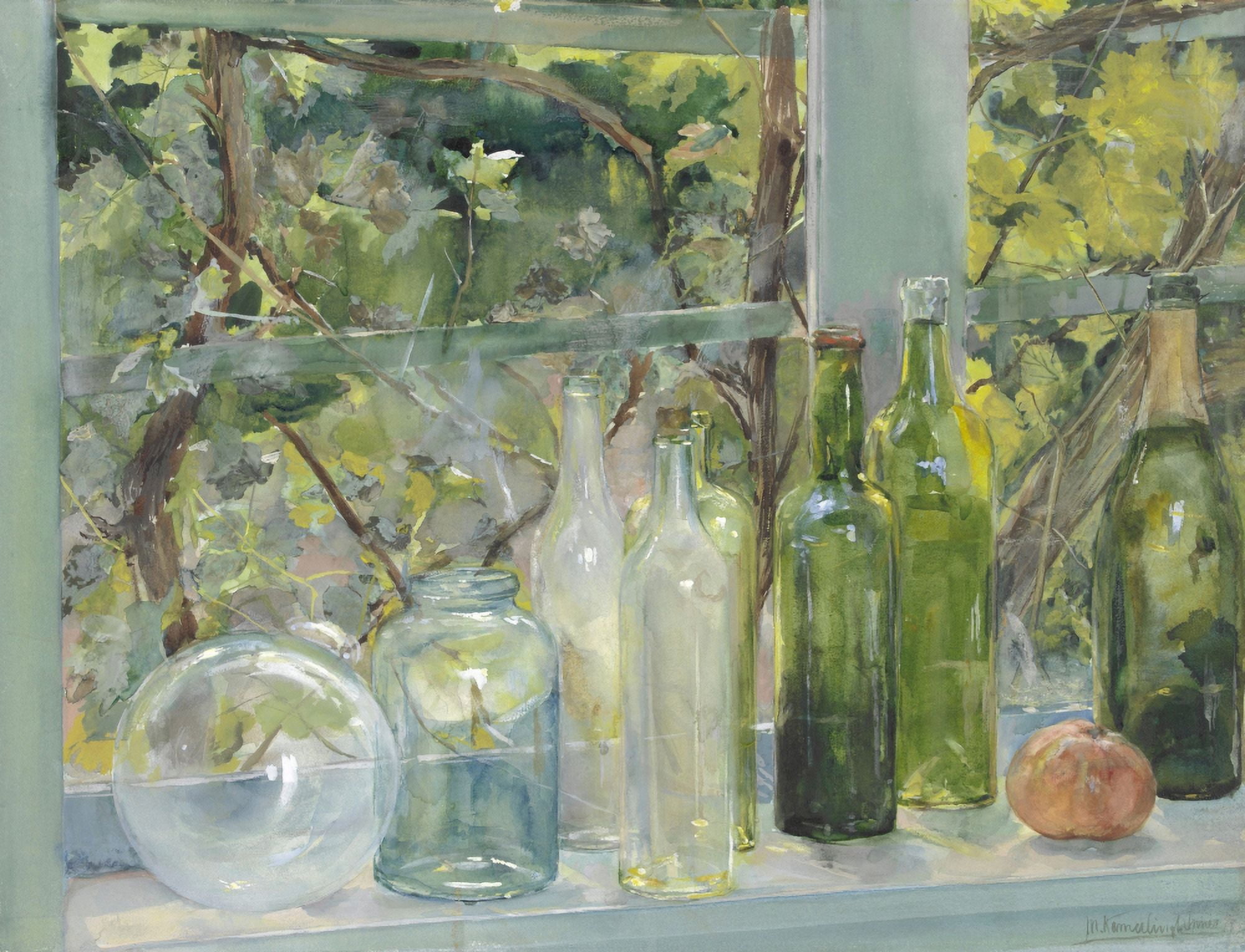 Window Sill With Bottles Canvas Art - (24 x 18)