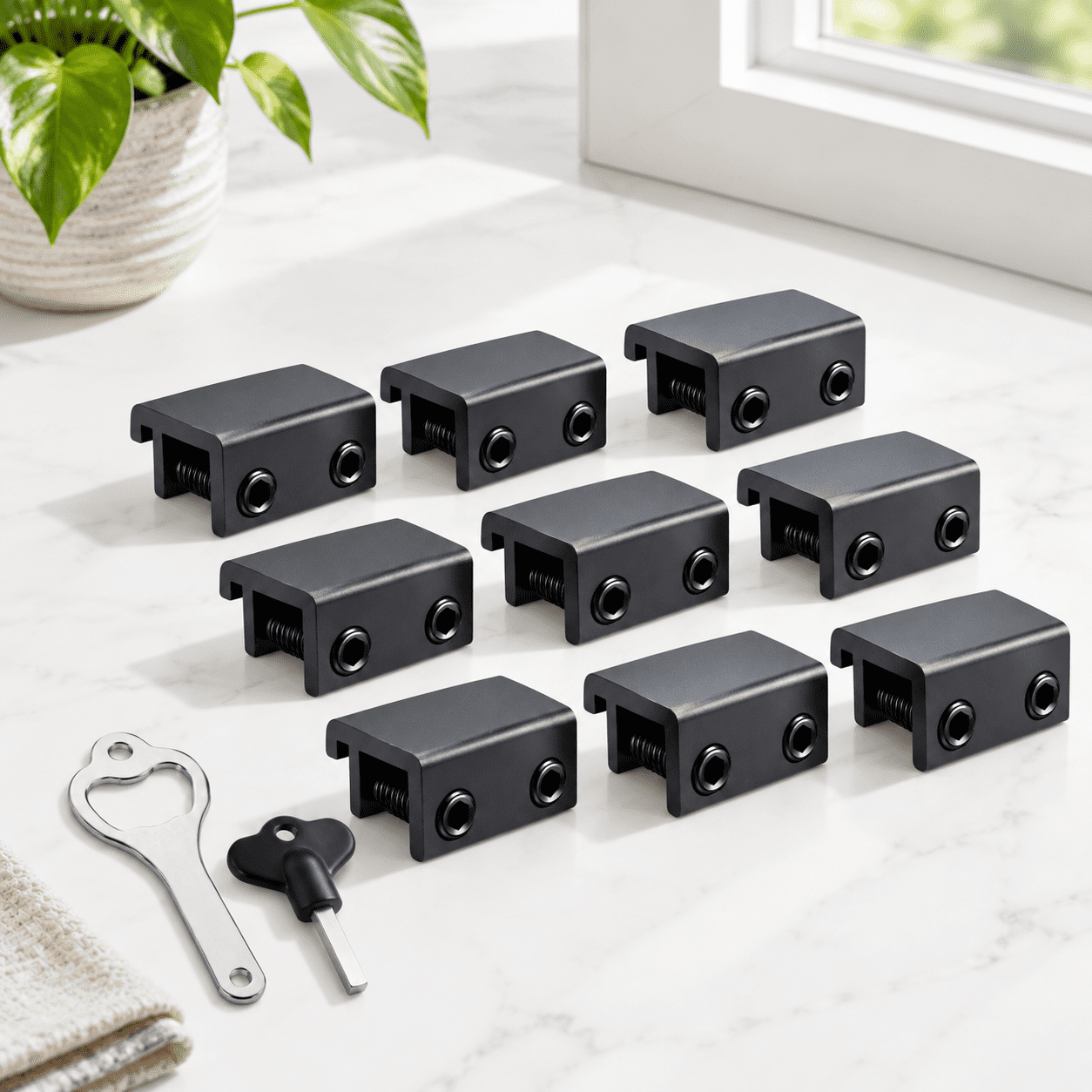 Window & Sliding Door Moveable Stops, Black, 12 Set Double Lock ...