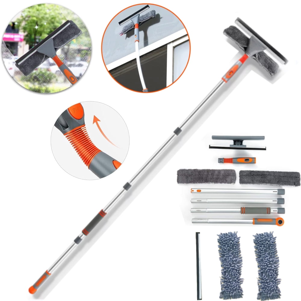 Long Handled Window Cleaning Kit with Bendable Squeegee Washer Head and  Aluminium Pole