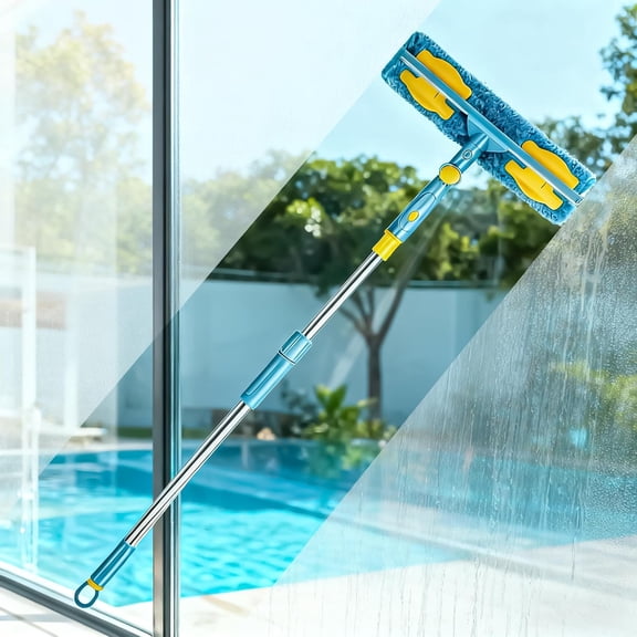 Window Squeegee, 2-in-1 Window Cleaner with 60" Extension Poles, Window Washing Kit, Glass Door Cleaner, Multi-Use Car Windshield Cleaning Tool with Long Handle for High Outdoor Windows