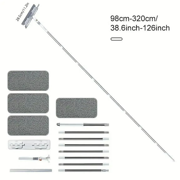 Window Squeegee Cleaner, 125.6" Window Scraping Mopwith Dual Squeegees, 4 Microfiber Pads, and a Stainless Steel Telescopic Handle.Reusable, Effortless, and Ladder-Free for Outdoor Cleaning