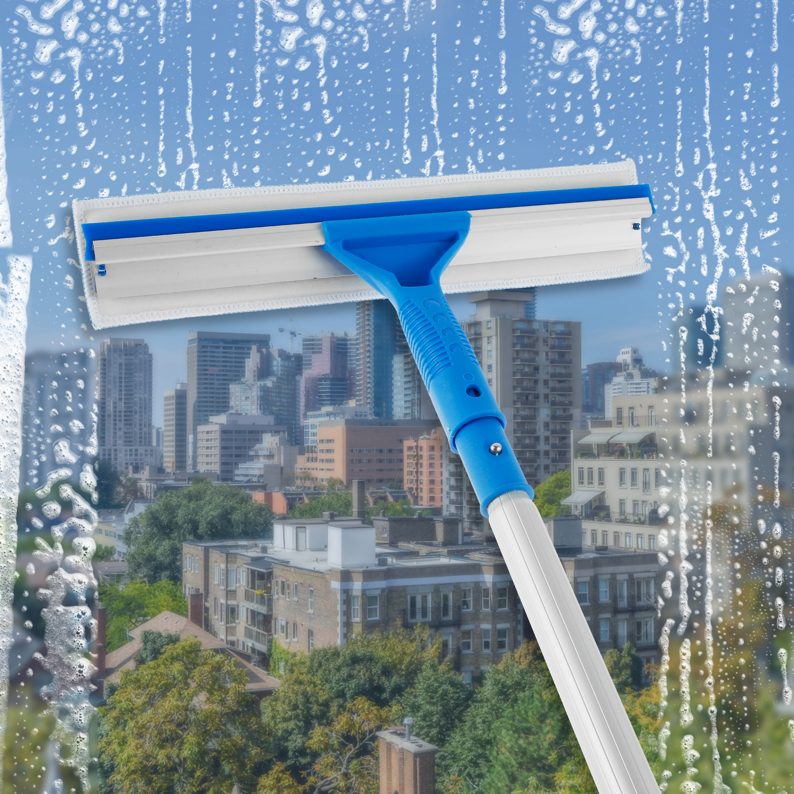 Window Squeegee Cleaner with 62.9in Long Handle Window Cleaner Tool with 2 Microfiber Pads