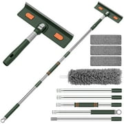 Window Squeegee Cleaner Tool, 4 in 1 Rotatable Window Cleaning Squeegee Kit with Extension Pole and Duster, 67'' Window Washing Kit for Home Mirror Car Glass with 3 Replaceable Cloth Strips