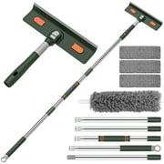 Window Squeegee Cleaner Tool, 4 in 1 Rotatable Window Cleaning Squeegee Kit with Extension Pole and Duster, 67'' Window Washing Kit for Home Mirror Car Glass with 3 Replaceable Cloth Strips