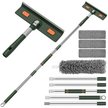 Window Squeegee Cleaner Tool, 4 in 1 Rotatable Window Cleaning Squeegee Kit with Extension Pole and Duster, 67'' Window Washing Kit for Home Mirror Car Glass with 3 Replaceable Cloth Strips