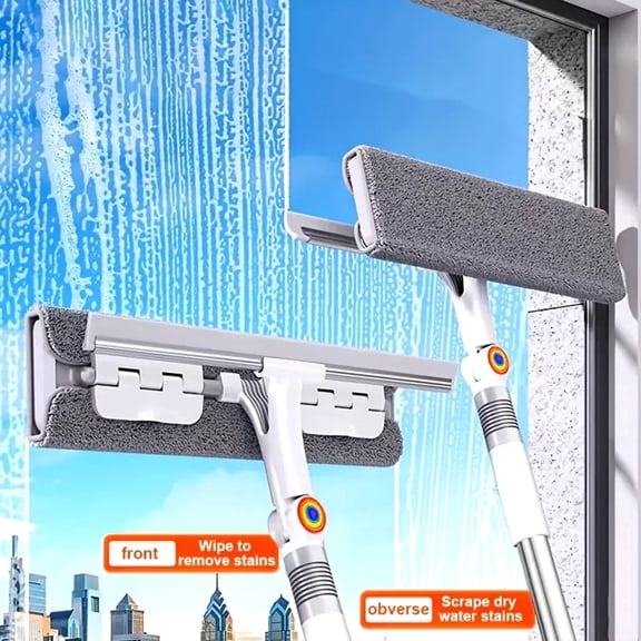 Window Squeegee with Extension Pole,53" Window Cleaner Tool with Bendable Head,2 in 1 Window Cleaning Kit for High Windows,Shower Glass,Car Windshield