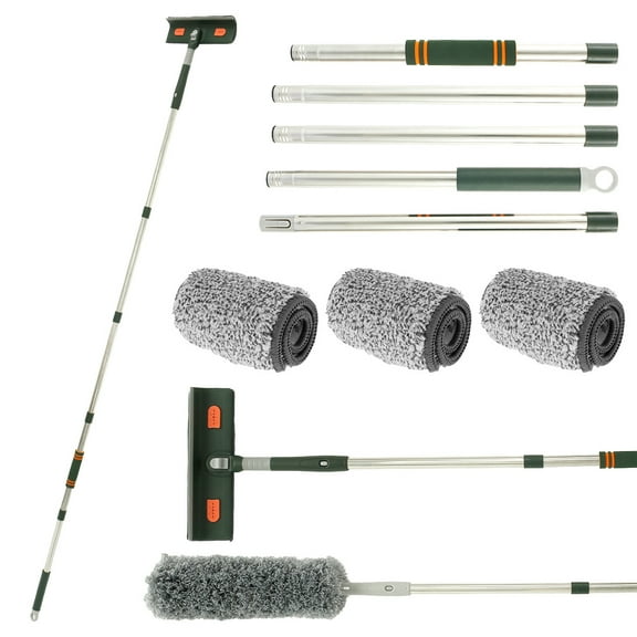 Window Squeegee Multi-function Window Cleaner Tool with 57/89inch Extension Pole Detachable Microfiber Scrubber Flexible Window Cleaning Tool with 2 Pads for Car Home Windows