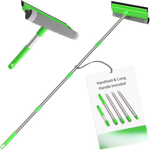 Window Squeegee Professional, 56 Car Windshield Glass Cleaner Tool with Extension Pole, Long Handle Household 10 inches Washer Sponge Scrubber Kit for Cleaning Home Mirror Outdoor (Green)