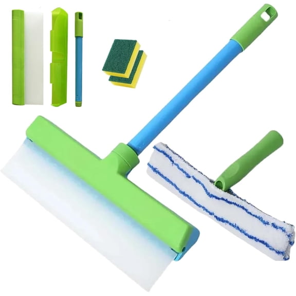 Window Squeegee,  Recyclable Silicone Window Squeegee Kit, Glass Cleaning Tools with Silicone Squeegee & Microfiber Scrubber, Window Cleaning Tool for Car Windshield