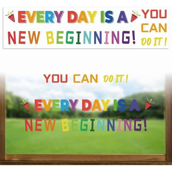 Window Static Cling Decal Sticker Double-Sided for Large Glass Car Windows 1 Sheet Inspirational Quotes 47.2"x11.8" Waterproof Removable Window Decal for Home Office Classroom Decoration Colorful