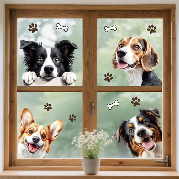 Window Static Cling Decal Sticker Double-Sided Large Glass Car Windows 1 Sheet Peek-a-Boo Dogs 47.2"x11.8" Waterproof Removable Window Decal
