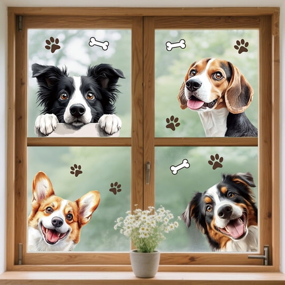 Window Static Cling Decal Sticker Double-Sided Large Glass Car Windows 1 Sheet Peek-a-Boo Dogs 47.2"x11.8" Waterproof Removable Window Decal