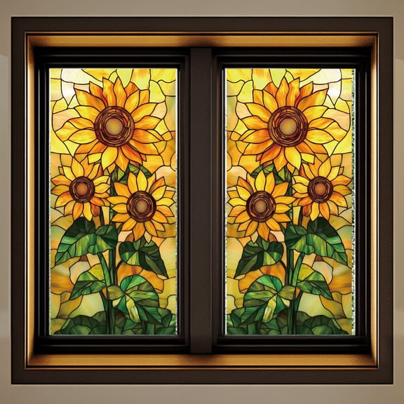 Window Static Cling Decal Sticker Double-Sided Large Glass Car Windows 1 Sheet Stained Glass Sunflowers 47.2"x11.8" Waterproof Removable Window