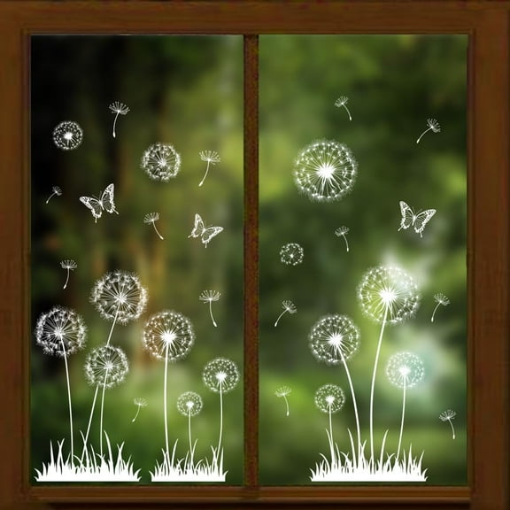 Window Static Clings Stickers Decal 11.8"x35.4" 2 Sheets with 24PCS White Dandelions Decorative Removable Window Sticker Cling Film Home Office Decor