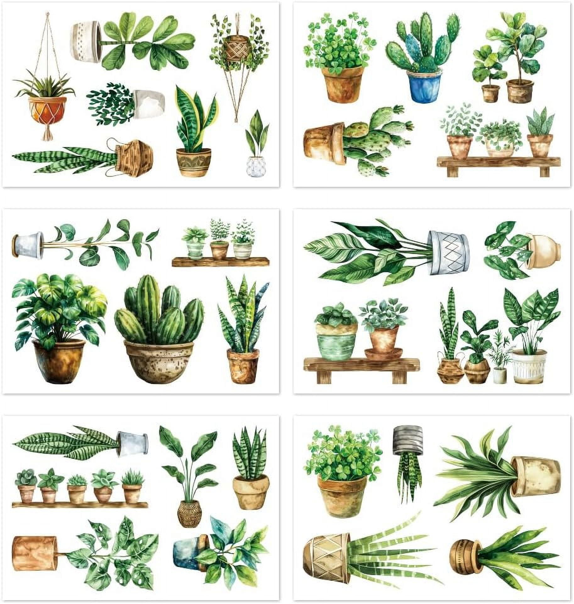 Window Static Clings Stickers Decal 7.9"x11.8" 6 Sheets with 32PCS Potted Plants Patterns Decorative Removable Window Sticker Cling Home Office Decor for Glass Window Mirror for DIY