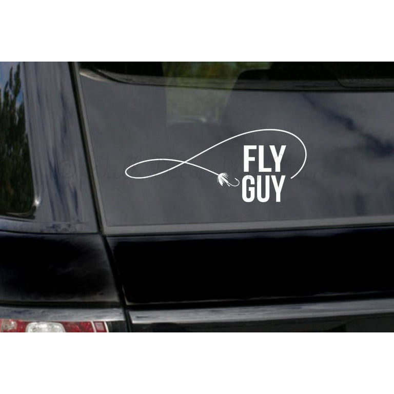 Window Sticker Fisherman Truck Fly Guy Fishing Outdoor Vinyl Car Decals  10x4-Inch Glossy White 
