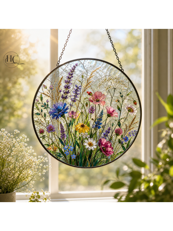 Window Suncatcher Wildflower Stained Glass Window Hanging for Mom or Grandma