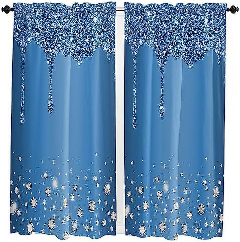 Window Tier Curtains 24 Inches Long Set of 2 Panels Blue Diamond Half