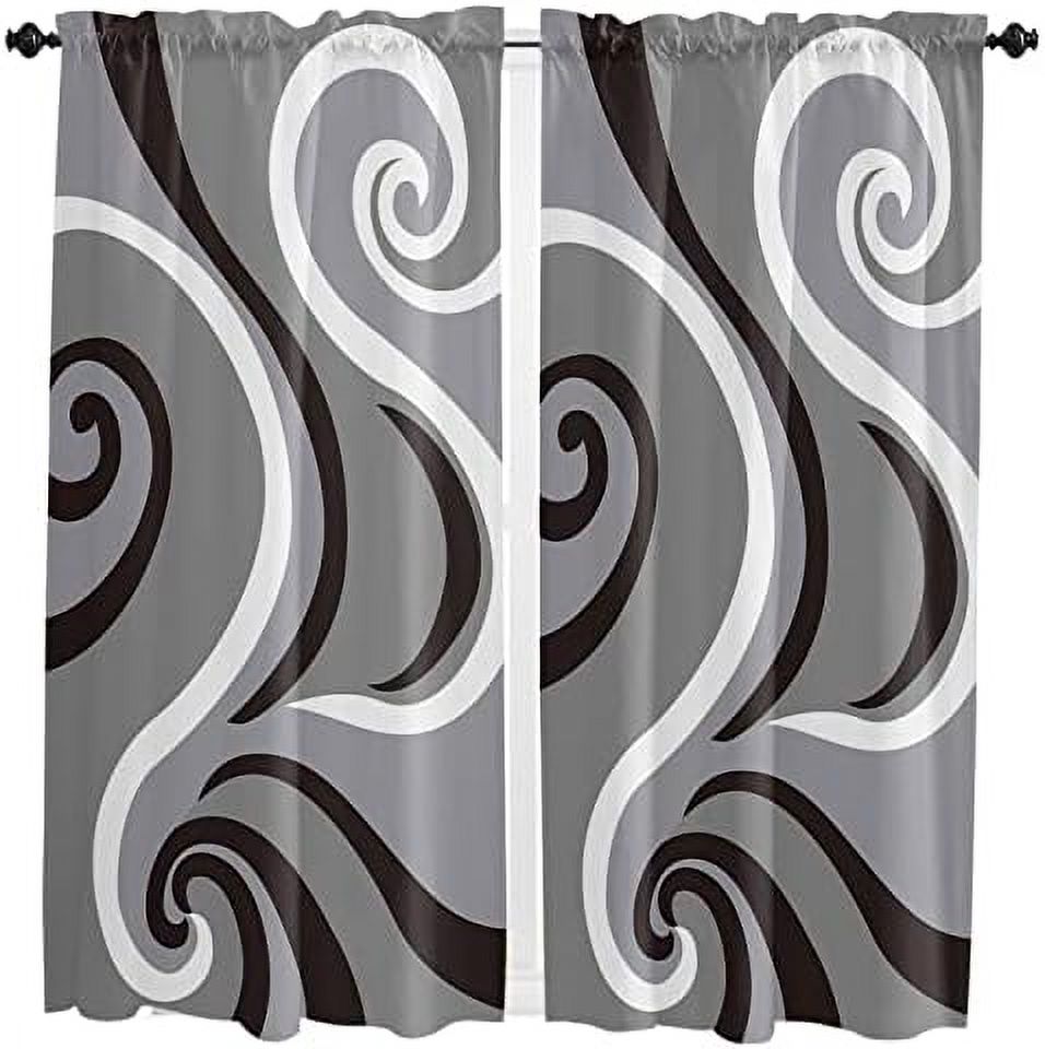 Window Tier Curtains 24 Inches Long Set of 2 Panels Grey Geometric Half