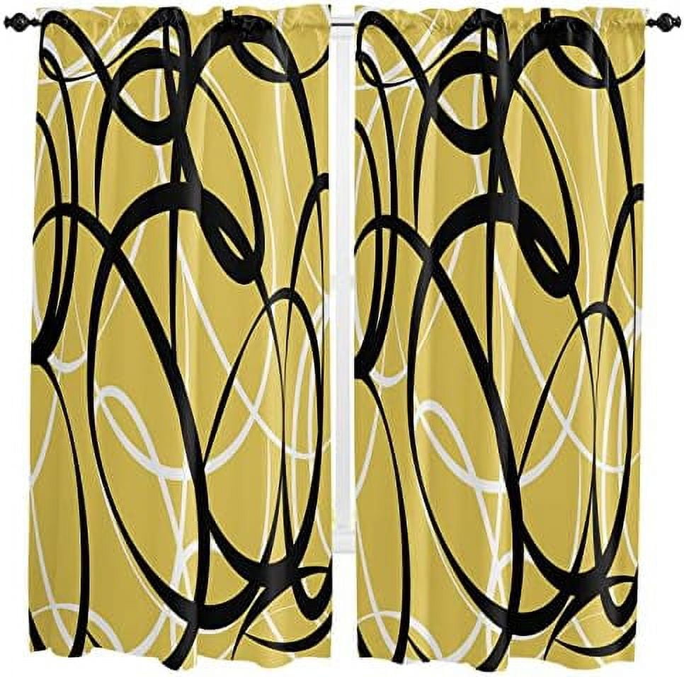 Window Tier Curtains 24 Inches Long Set of 2 Panels Yellow Geometric