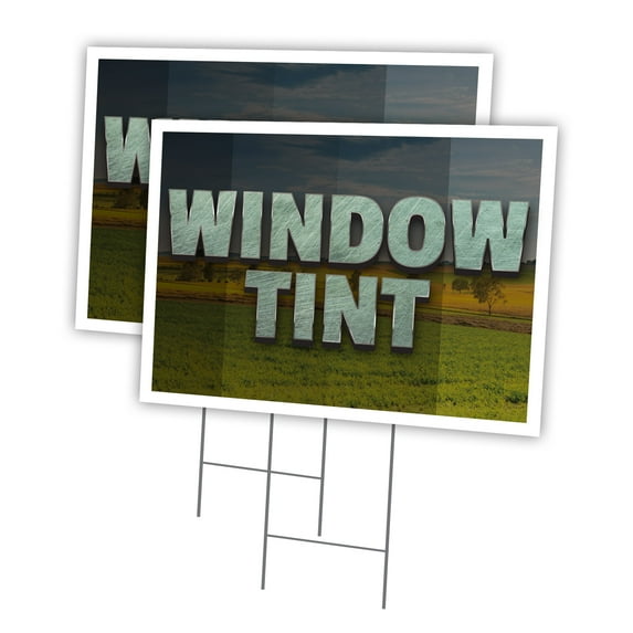 Window Tint 2 Pack Of 18" x 24" Yard Sign & Stake | Advertise Your Business | Stake Included Image On Both Sides | Made in The USA