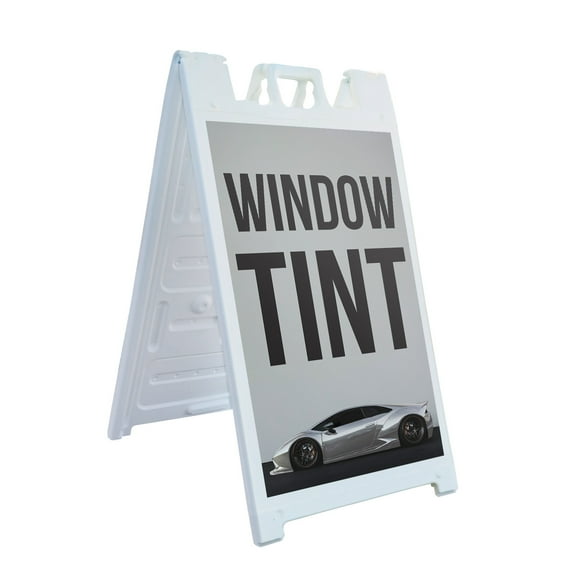 Window Tint 24" x 36" Double Sided A-Frame Sidewalk Sign Includes 2 Installed Decals Foldable Portable White Signicade Sandwich Board Sun Protection Auto Maintenance Professional
