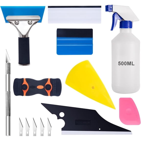 Window Tint Application Tools Kit, Vinyl Wrap Tool Window Tint Squeegees Set with with Bottle Scraper , Glass Protective Film Installing Tool for Automotive & (14PCS)