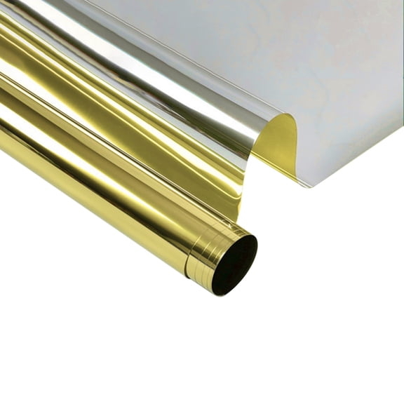 Window Tint for Home One Way Daytime Privacy Window Film Heat Control Sun Blocking Anti UV Non-Adhesive Static Cling Reflective Mirror Glass Film for Home Office Gold 16 inch*6.5FT
