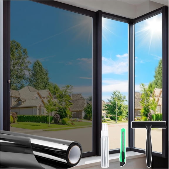 Window Tint for Home with Tools, One Way Window Film, Black Silver
