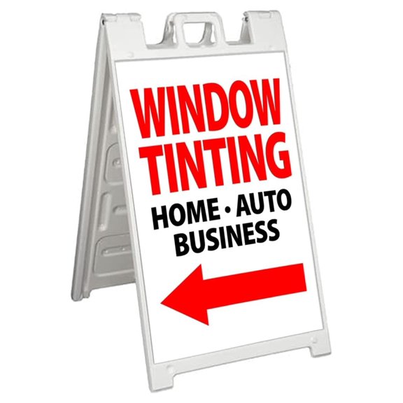Window Tinting Left Arrow (24" X 36") Standard A-Frame Signicade, Includes Decal Applied to Stand