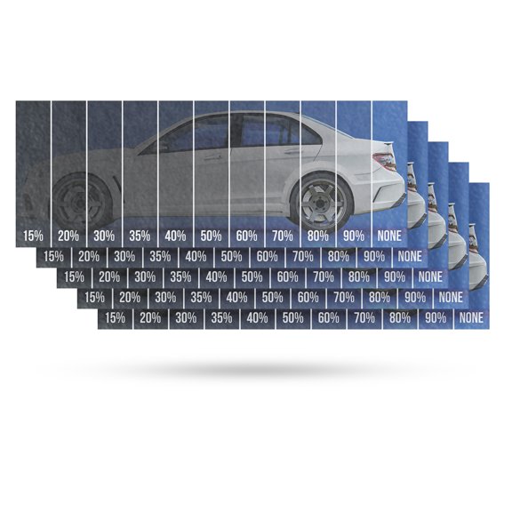 Window Tinting Percentage Vinyl Decal 5 Pack of 12 Inch x 5 Inch Weatherproof Heavy-Duty Adhesive Backing | Auto Services, Sun Protection, Professional Display | Made in USA