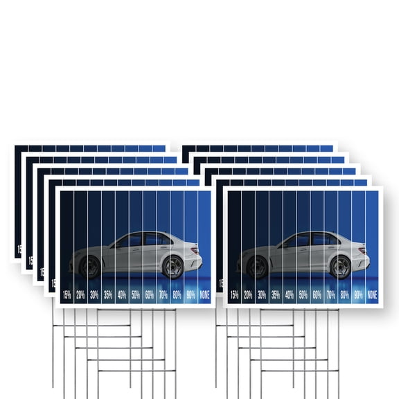 Window Tinting Percentage Yard Sign 10 Pack of 12 Inch x 16 Inch Double Sided Weatherproof Heavy-Duty Plastic with Stake | Auto Services, Sun Protection, Professional Display | Made in