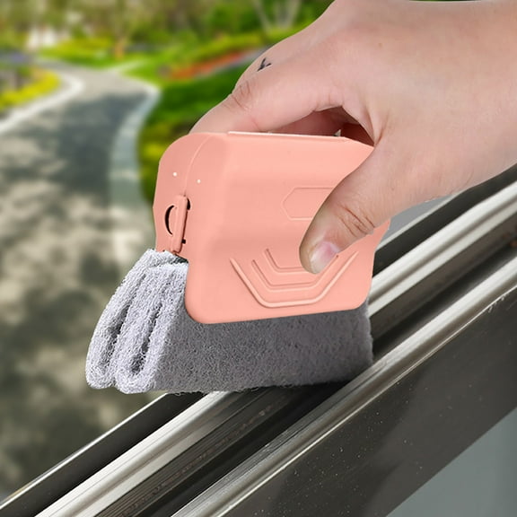 Window Track Cleaner Brush with Removable Scouring Pad, Handheld Crevice Cleaning Tool for Window Sills, Sliding Doors, and Shower Tracks