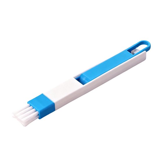 Window Track Cleaning Brush, 2-in-1 Groove Gap Cleaner Tool with Mini Broom and Dustpan Set, Handheld Corner Seam Cleaner for Sliding Door Rails, Keyboard, Window Tracks, Blue, 6.7"