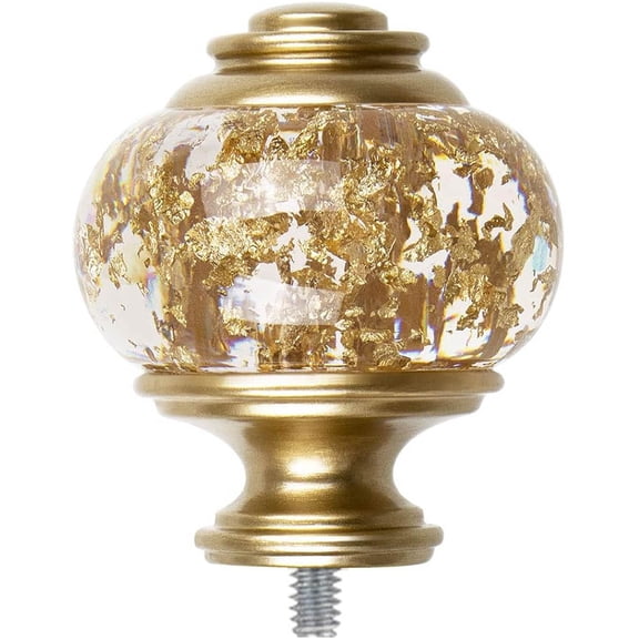 Window Treatment Finials for Curtain Rods, Gold Drapery Rods Replacement Finials with Screws, Translucent Finials Embedded with Gold Foil
