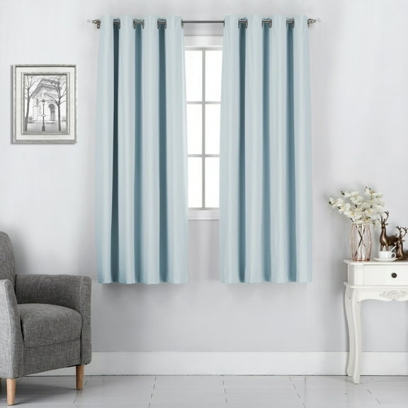 Rooney Luxury Light Blue Grommet Blackout Curtains, 52” x 45” (2 Panels)