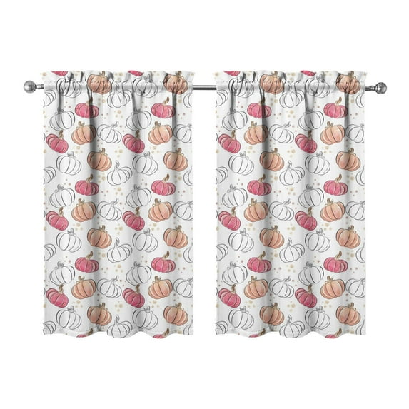 Window Treatment Panels Pumpkin Patch Thanksgiving Feast Family Gathering,27.5x39in kitchen curtains fall holiday curtain