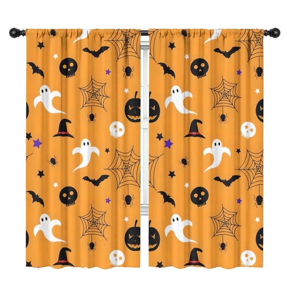 Window Treatment Panels with Vintage Halloween Witch and Skull Pattern,42x84in long Curtains Set
