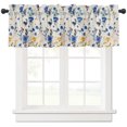 Window Treatment Valance Curtain, Blue Yellow Wildflowers Retro