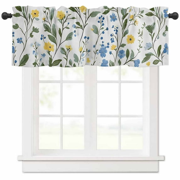 Window Treatment Valance Curtain, Garden Yellow Blue Spring Flowers Shade Short Curtain for Kitchen Bathroom Living Room Bedroom Privacy Rod Pocket Drapes 54" W x 18" L 1 Panel