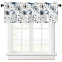 Window Treatment Valance Curtain, Gray Blue Flower Shade Short Curtain for Kitchen Bathroom Living Room Bedroom Privacy Rod Pocket Drapes 54" W x 18" L 1 Panel
