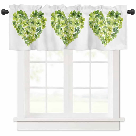 Window Treatment Valance Curtain, Light Green Shamrock Love Heart St. Patrick's Day Shade Short Curtain for Kitchen Bathroom Living Room Bedroom Privacy Rod Pocket Drapes 54" W x 18" L 1 Panel