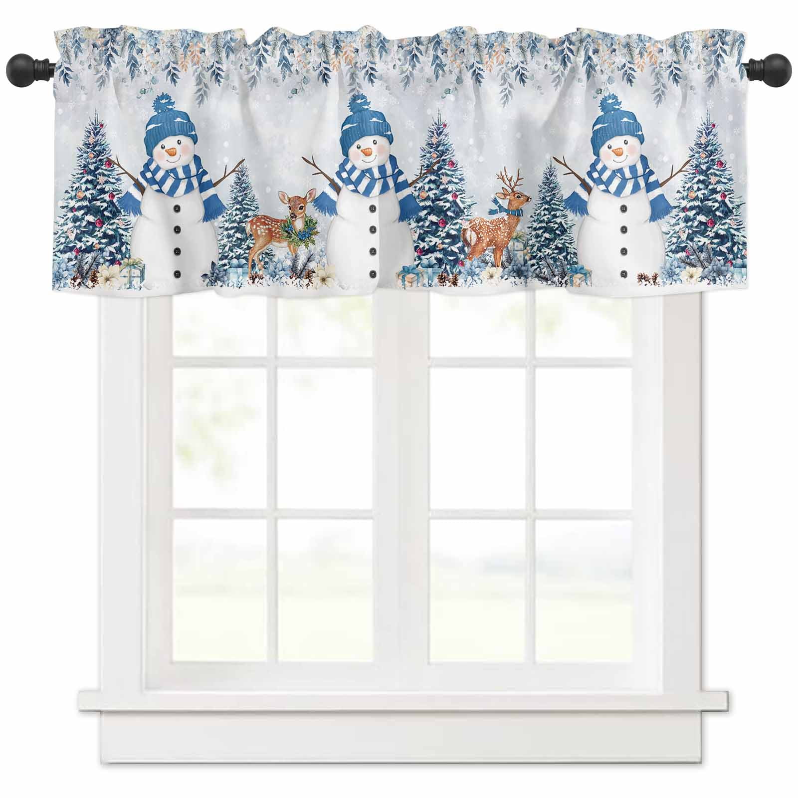 Window Treatment Valance Curtain， Poinsettia Botanical Leaves Xmas Tree