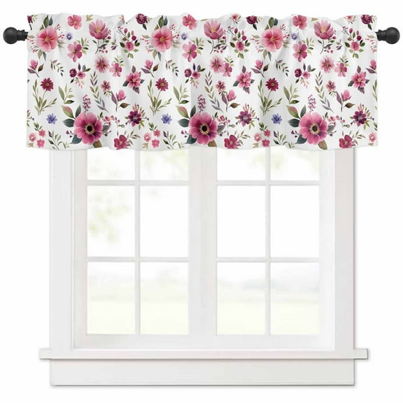 Window Treatment Valance Curtain, Red Pink Flower Spring Shade Short Curtain for Kitchen Bathroom Living Room Bedroom Privacy Rod Pocket Drapes 54" W x 18" L 1 Panel